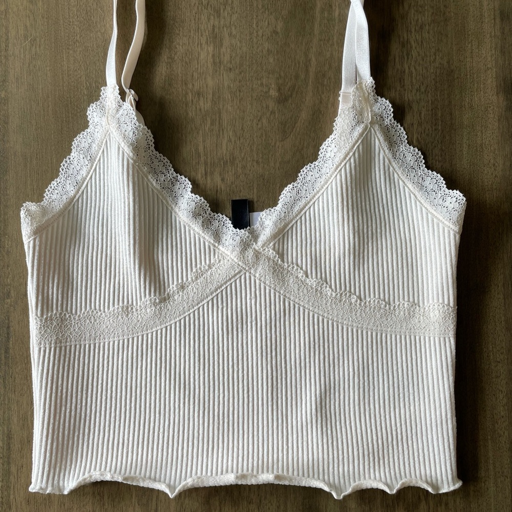 White Cropped Tank Top with Lace